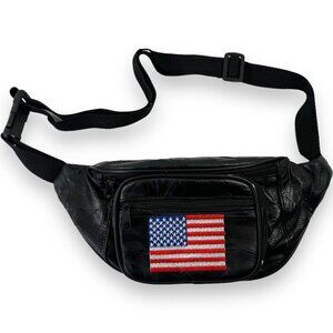 Fanny Pack Leather Patchwork Lamb Skin American Flag Black